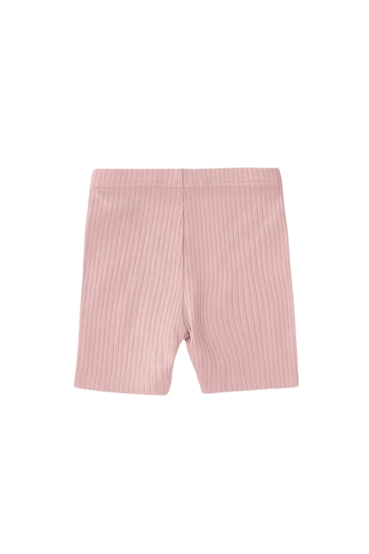 Organic Cotton Ribbed Bike Shorts - Blush Pink