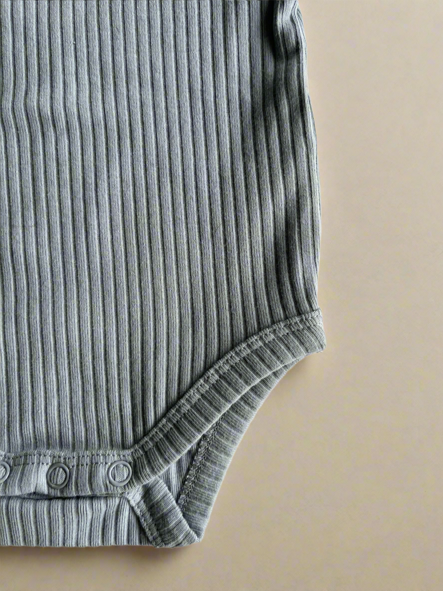 Organic Cotton Ribbed Long Sleeve Bodysuit - Dusky Blue