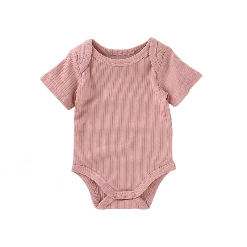 Organic Cotton Ribbed Short Sleeve Bodysuit - Blush Pink