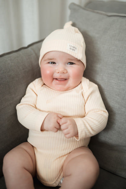 Organic Cotton Ribbed Long Sleeve Bodysuit - Buttermilk