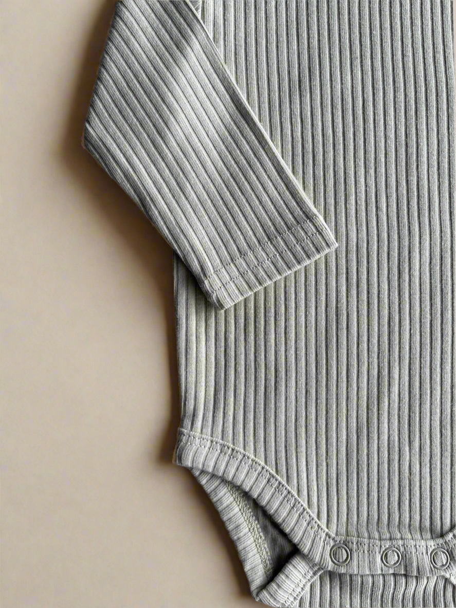 Organic Cotton Ribbed Long Sleeve Bodysuit - Pear