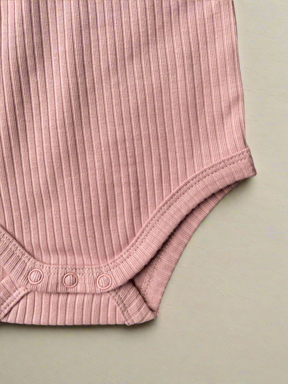 Organic Cotton Ribbed Long Sleeve Bodysuit - Blush Pink