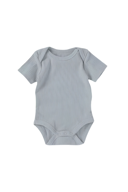 Organic Cotton Ribbed Short Sleeve Bodysuit - Dusky Blue