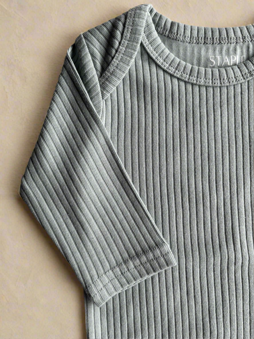 Organic Cotton Ribbed Long Sleeve Bodysuit - Dusky Blue