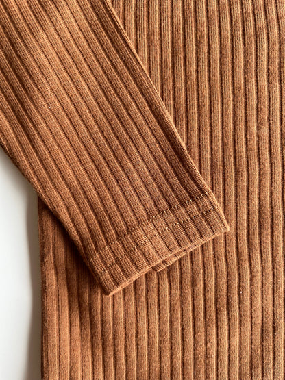 Organic Cotton Ribbed Long Sleeve Bodysuit - Ochre
