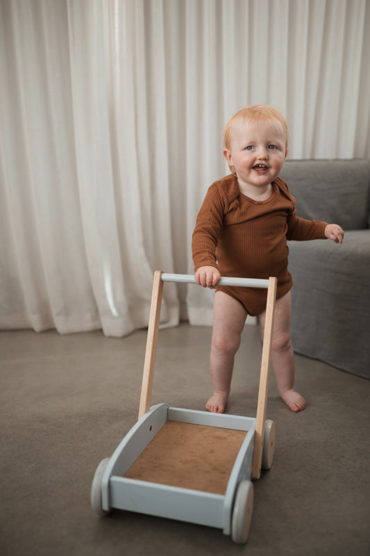Organic Cotton Ribbed Long Sleeve Bodysuit - Ochre