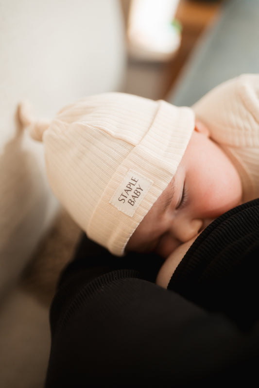 Organic Cotton Ribbed Beanie - Buttermilk