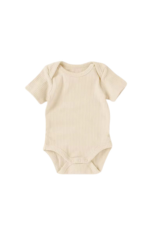 Organic Cotton Ribbed Short Sleeve Bodysuit - Buttermilk