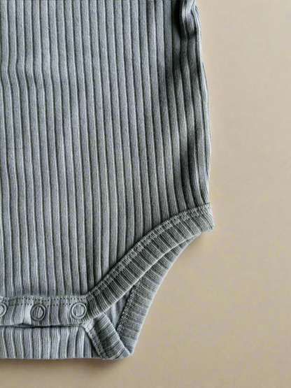 Organic Cotton Ribbed Long Sleeve Bodysuit - Dusky Blue