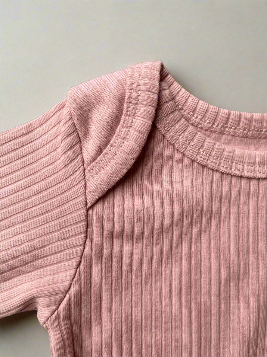 Organic Cotton Ribbed Long Sleeve Bodysuit - Blush Pink