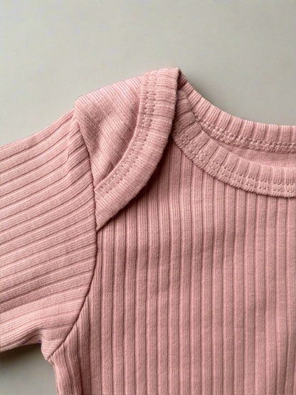 Organic Cotton Ribbed Long Sleeve Bodysuit - Blush Pink