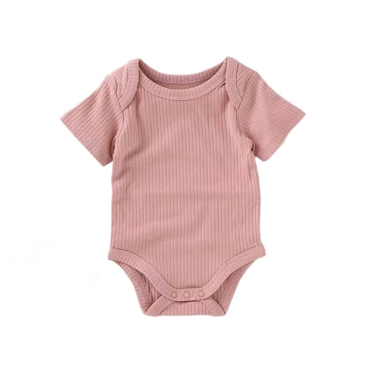 Organic Cotton Ribbed Short Sleeve Bodysuit - Blush Pink