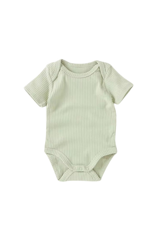 Organic Cotton Ribbed Short Sleeve Bodysuit - Pear
