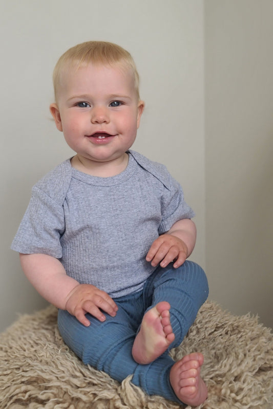 Organic Cotton Ribbed Leggings - Ocean Blue