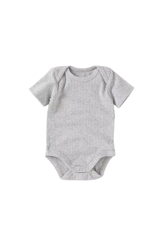 Organic Cotton Ribbed Short Sleeve Bodysuit - Pebble