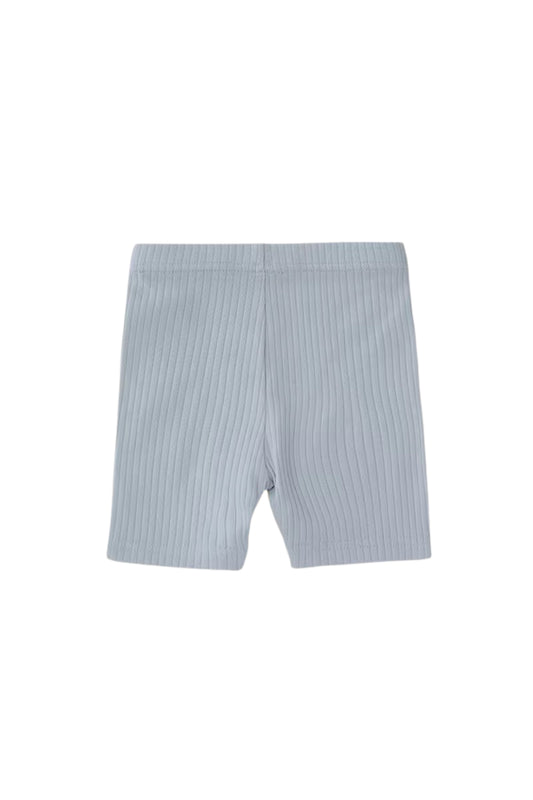 Organic Cotton Ribbed Bike Shorts - Dusky Blue