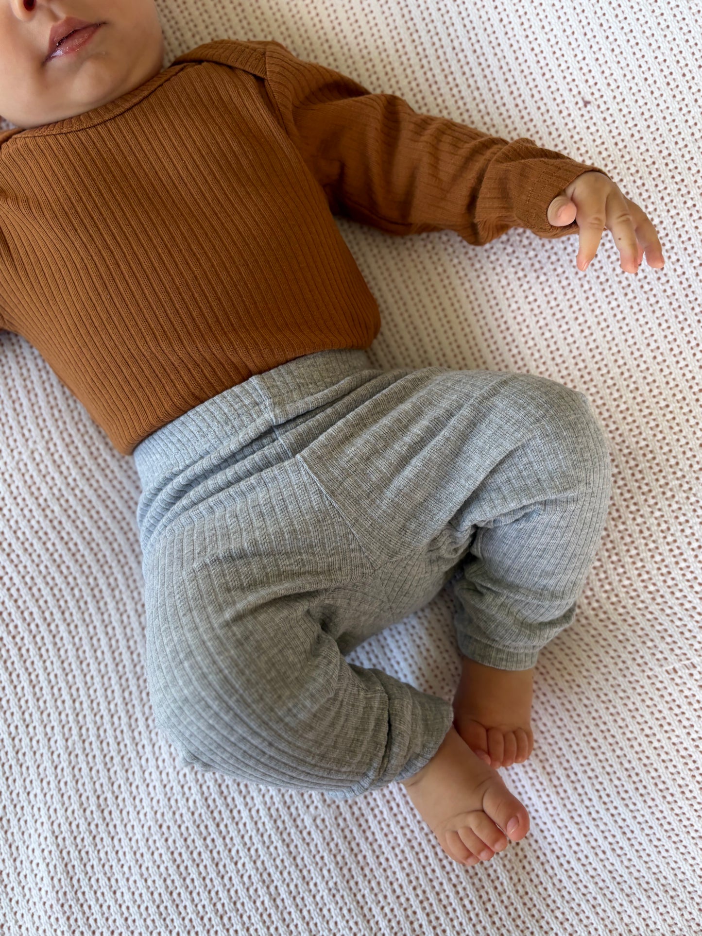 Organic Cotton Ribbed Leggings - Pebble