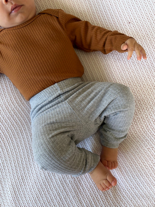 Organic Cotton Ribbed Leggings - Pebble