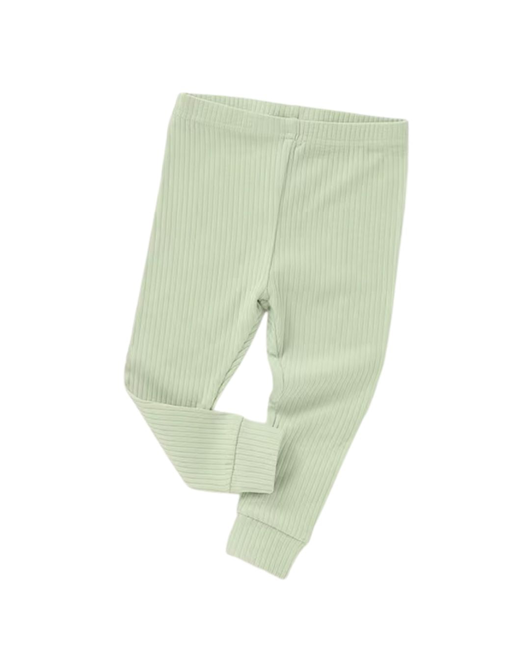 Light green ribbed baby pants on a white background